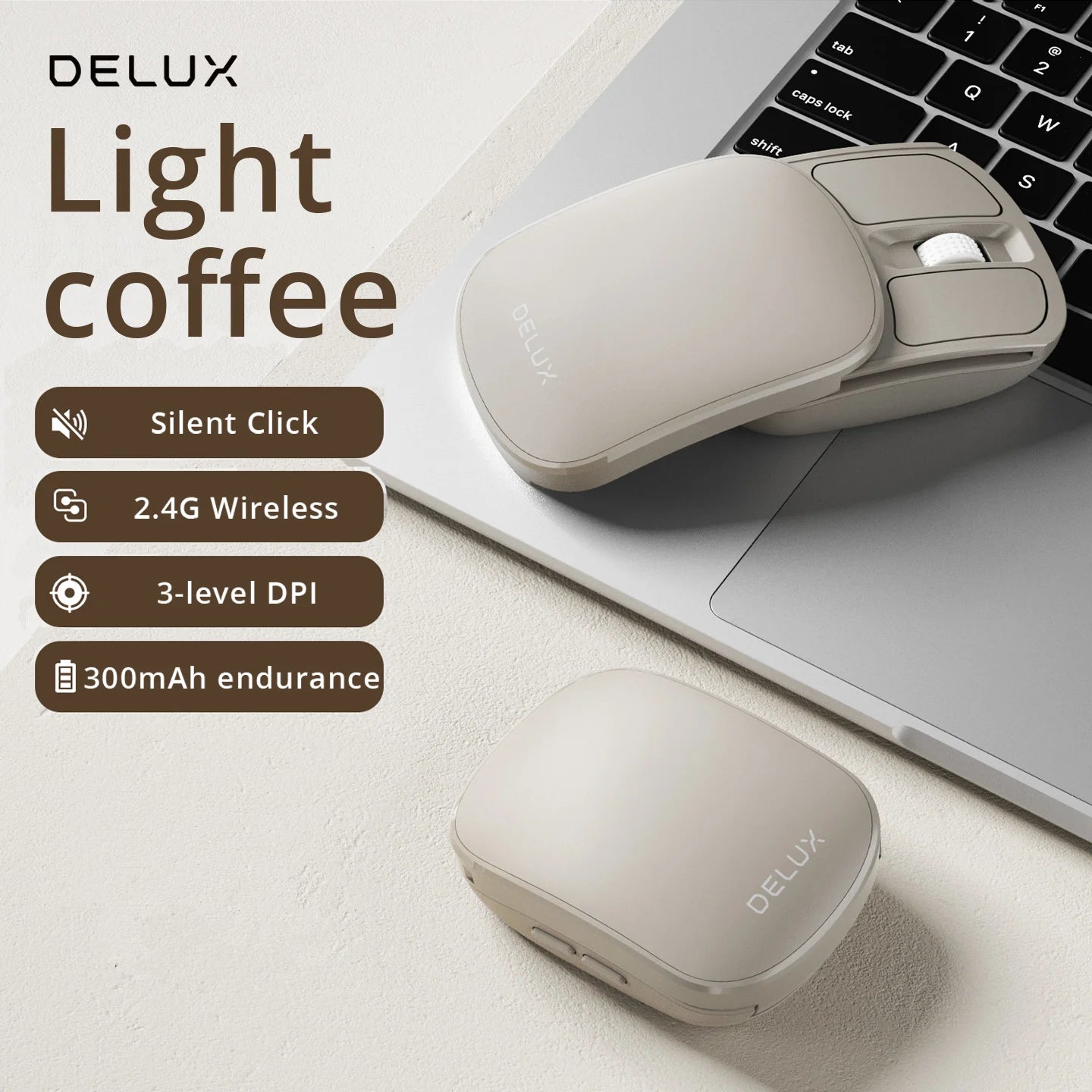 Delux Pocket Folding Mouse Wireless 2.4G Bluetooth5.2 Silent Click Portable Ultra-light 55g for MacBook Tablet Computer PC Mice