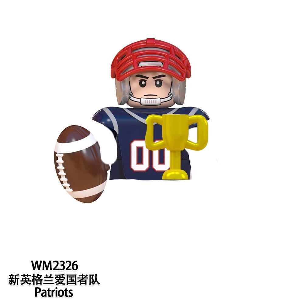 Model American Football Stars Building Blocks Sport Rugby Player Helmet Trophy Mini Action Figures Toys For Birthday Gifts Kids