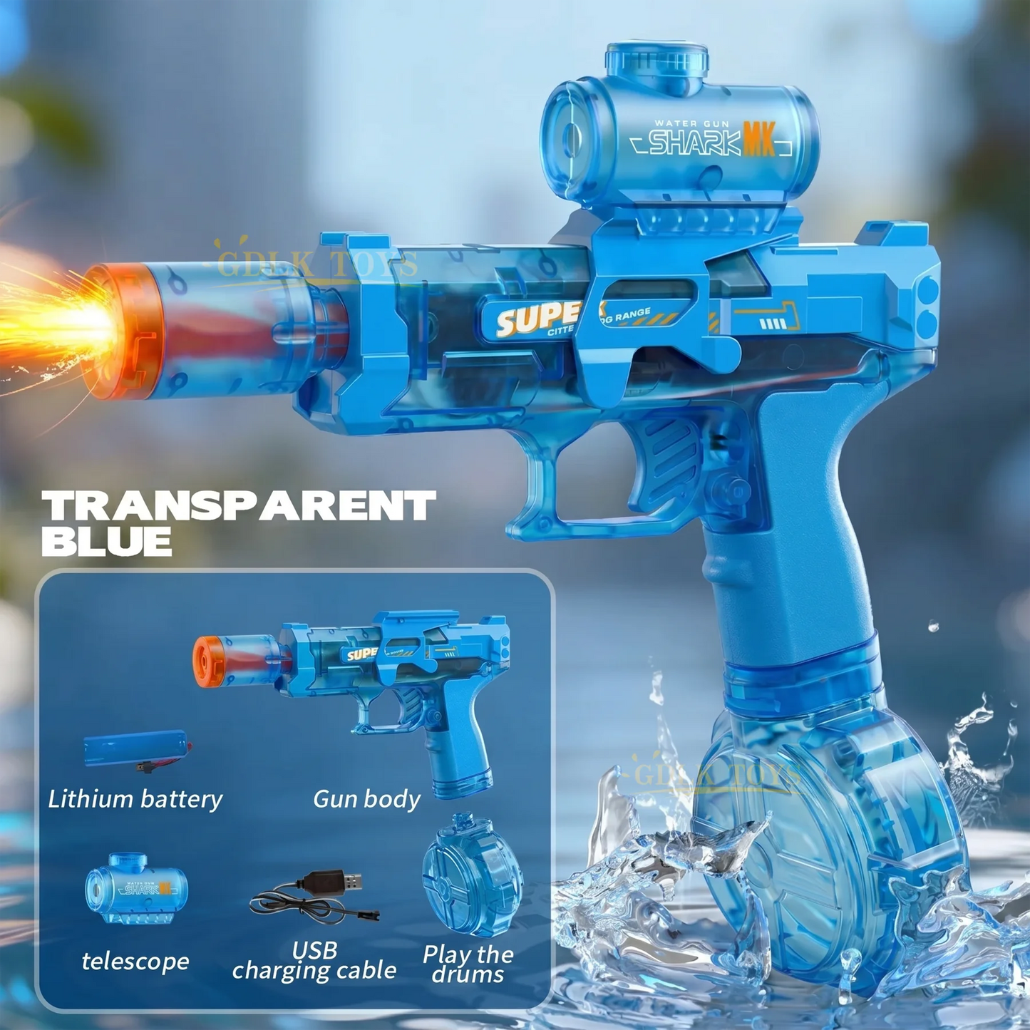 HUIQIBAO New Electric Water Gun with Rapid-Fire Function Children's Water Gun with Flashing Lights Electric Water Gun Toy