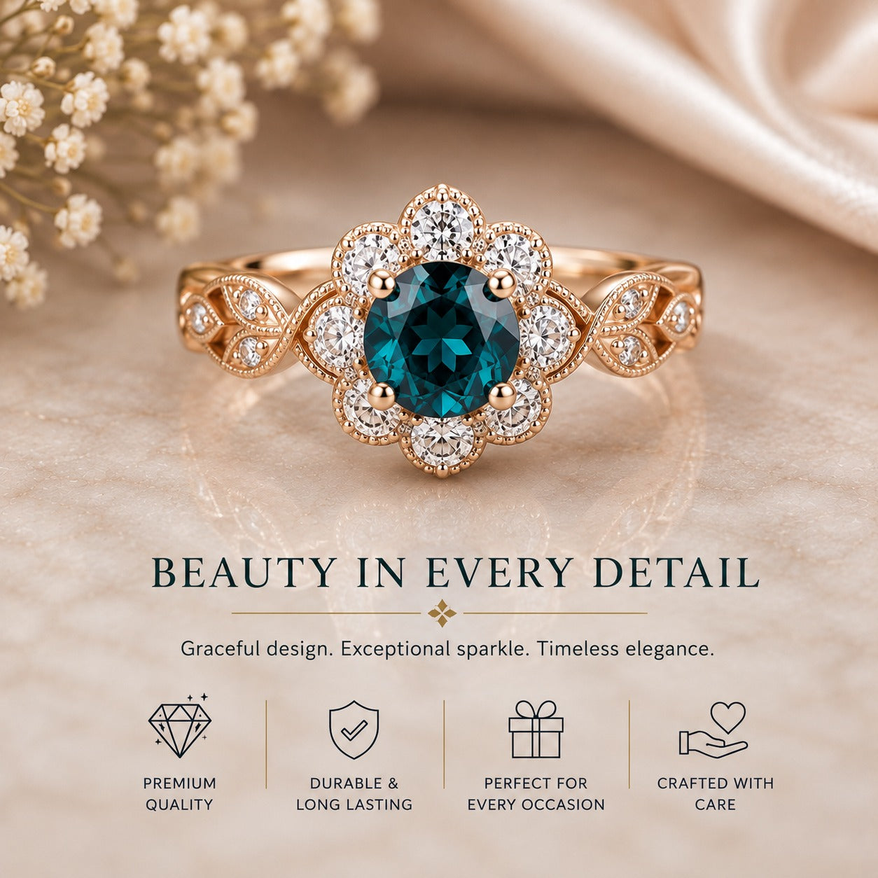 𝐋𝐮𝐱𝐮𝐫𝐲 𝐓𝐞𝐚𝐥 𝐆𝐞𝐦𝐬𝐭𝐨𝐧𝐞 𝐅𝐥𝐨𝐫𝐚𝐥 𝐑𝐢𝐧𝐠 – 𝐑𝐨𝐬𝐞 𝐆𝐨𝐥𝐝 𝐒𝐭𝐚𝐭𝐞𝐦𝐞𝐧𝐭 𝐑𝐢𝐧𝐠