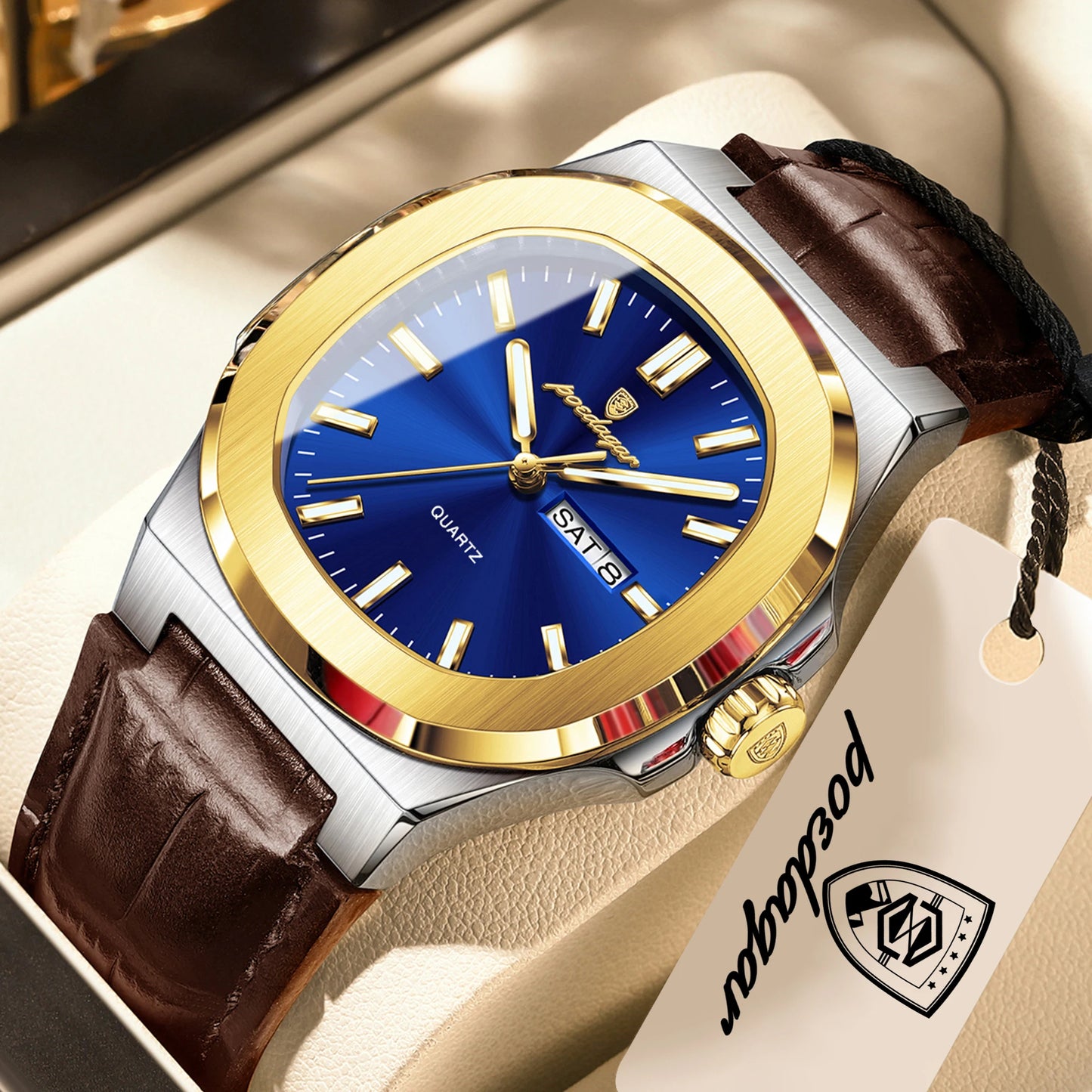 POEDAGAR Top Fashion Men's Quartz Watches Luxury Luminous Waterproof Man Clock Week Date Leather Business Men Watch Reloj Hombre
