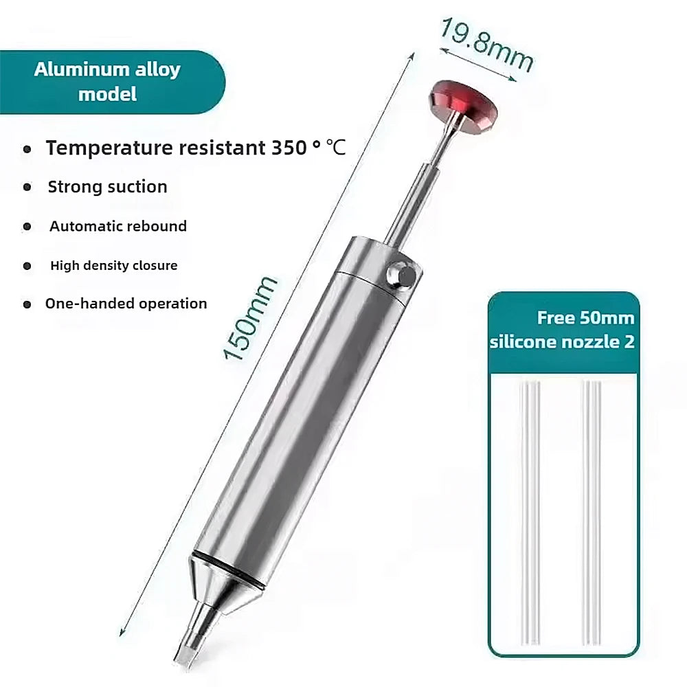 Professional Aluminum Alloy Solder Sucker Gun Powerful Desoldering Pump for Electronics Repair, PCB Welding Tool Silicon Nozzle