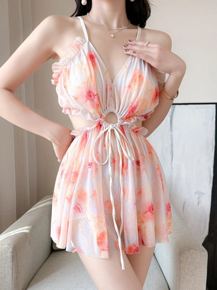 Sexy One Piece Swimsuit Women Tummy Control Boyleg Modest Holiday Hot Spring Swimwear
