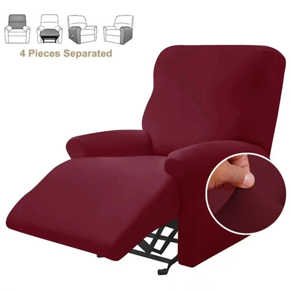 4pcs/set Solid Color Stretch Recliner Sofa Cover for Living Room Elastic Non Slip Armchair Covers All-inclusive Couch Slipcovers