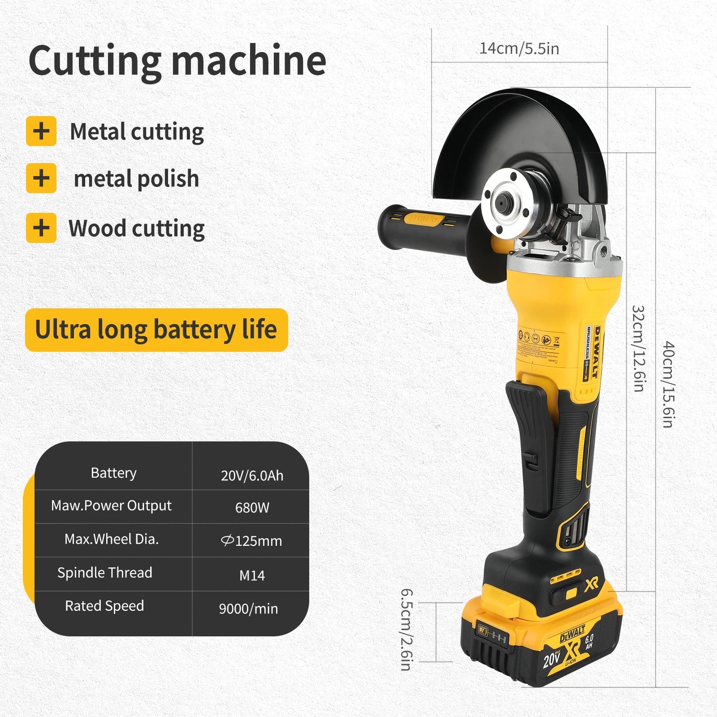 DEWALT DCG406 20V MAX XR Cordless Brushless 125mm Angle Grinder,Bare Tool Only - Efficient Cutting, Grinding & Polishing Machine