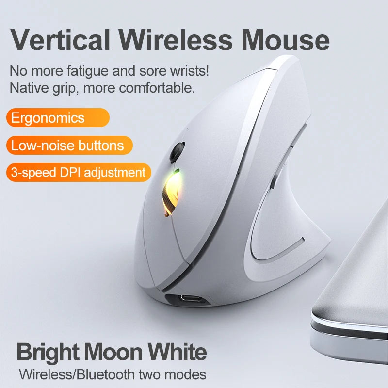2.4GHz Bluetooth Wireless Mouse Rechargeable Vertical Mouse Ergonomic 1600DPI Adjustable 6Buttons For Laptop PC Computer Desktop