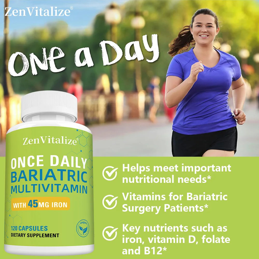 Daily Multivitamin & Minerals Capsules, with Iron, Immunity Energy Hair Skin & Nail Support, Nutrition After Bariatric Surgery