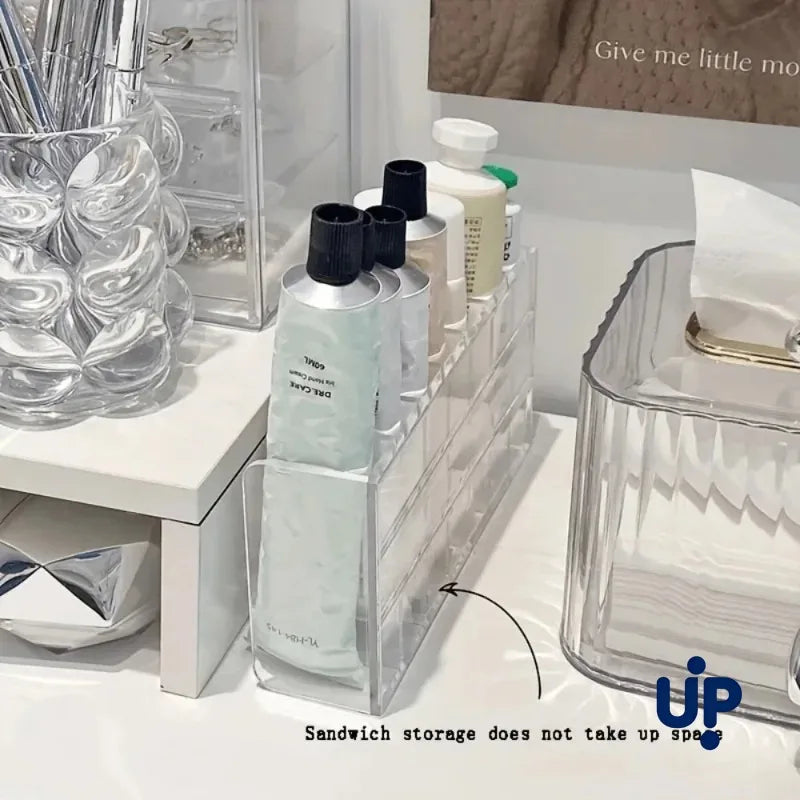 7-Slot Transparent Plastic Cosmetic Organizer Multi-Functional Makeup Holder for Home Office Bathroom Dressing Table Sorting
