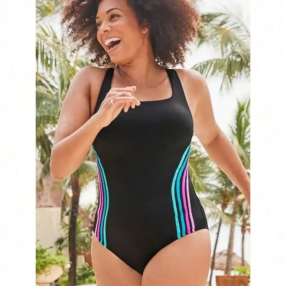 Women's Plus Size Sporty Swimsuit, Racerback With Tummy Control Side Panels