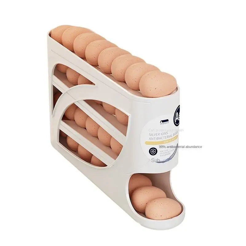 Automatic Scrolling Egg Rack Kitchen Egg Holder Storage Box Egg Basket Container Organizer Rolldown Refrigerator Egg Dispenser