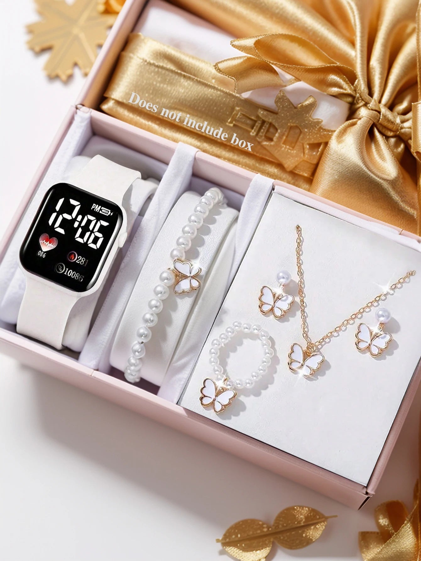 Love Pattern Electronic Watch And Butterfly Accessories Set Birthday Gift (No Box Included)