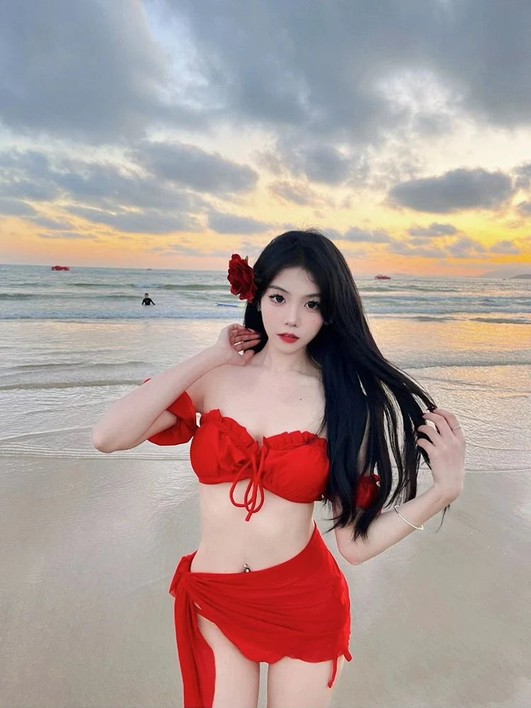Sexy Red Bikini for Women 2026 Fashion Push Up Swimsuit High Cut Beach Bikini Set Summer Holiday Swimwear