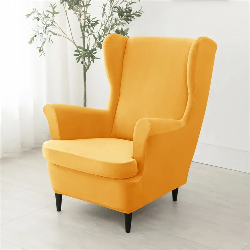 2pcs/set Velvet Wingback Chair Covers Removable Wing Armchair Cover with Seat Cushion Cover Elastic Sofa Slipcovers Living Room