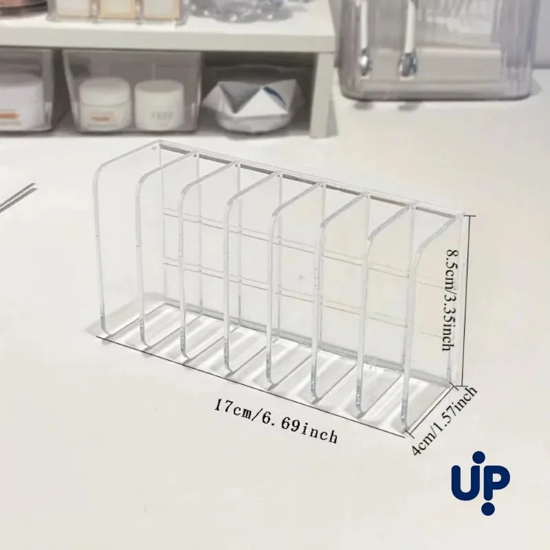 7-Slot Transparent Plastic Cosmetic Organizer Multi-Functional Makeup Holder for Home Office Bathroom Dressing Table Sorting