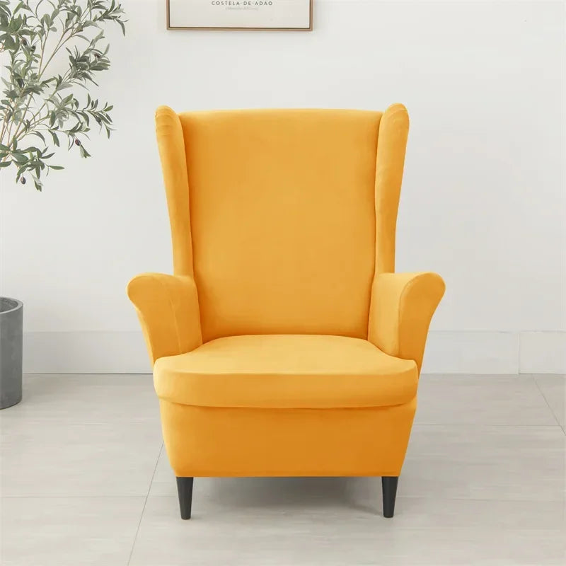 2pcs/set Velvet Wingback Chair Covers Removable Wing Armchair Cover with Seat Cushion Cover Elastic Sofa Slipcovers Living Room