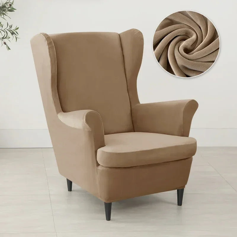 2pcs/set Velvet Wingback Chair Covers Removable Wing Armchair Cover with Seat Cushion Cover Elastic Sofa Slipcovers Living Room