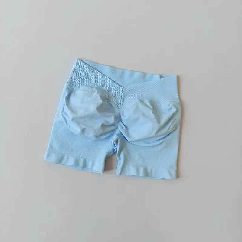 Women's High-Waist Yoga Sports Shorts Summer V-Shaped Widen Peach Hip Lifting Tight Fit Three-Part Fitness Shorts