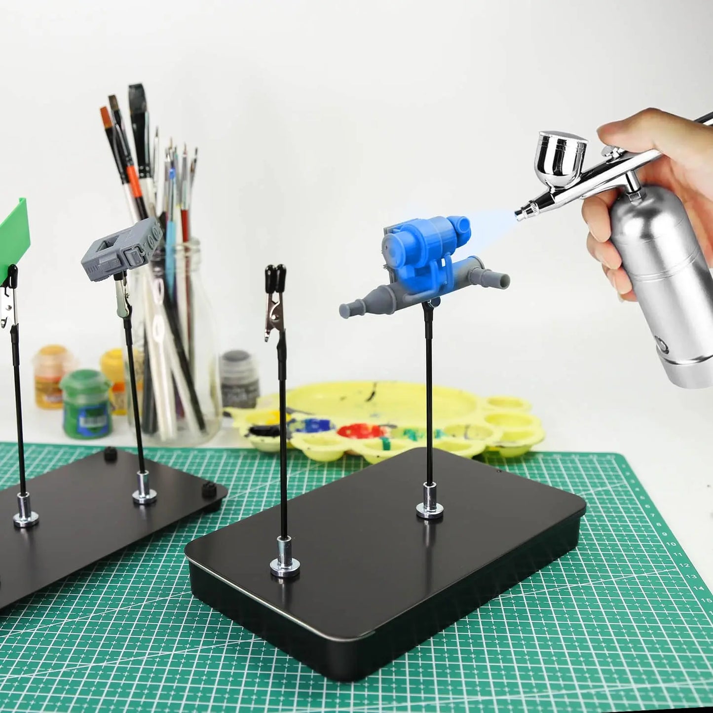 Rafford 12Pcs Bendable Model Painting Alligator Clip Sticks Rubber Tips + Metal Magnetic Base - for Airbrush, Hobby Model Parts