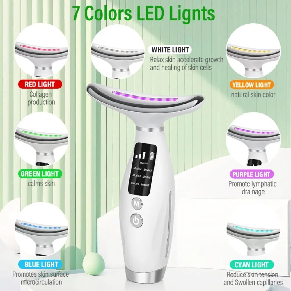 7 Colors LED Photon Neck Beauty Device, Electric Neck Massager for Skin Lifting Tightening Neck Care Tool for Double Chin Improvement