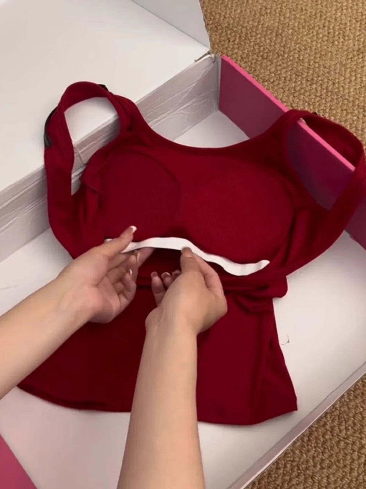 Red Backless Strap Vest Women Summer U Shape Beautiful Back Bra Integrated Sports with Chest Pad Outerwear Top