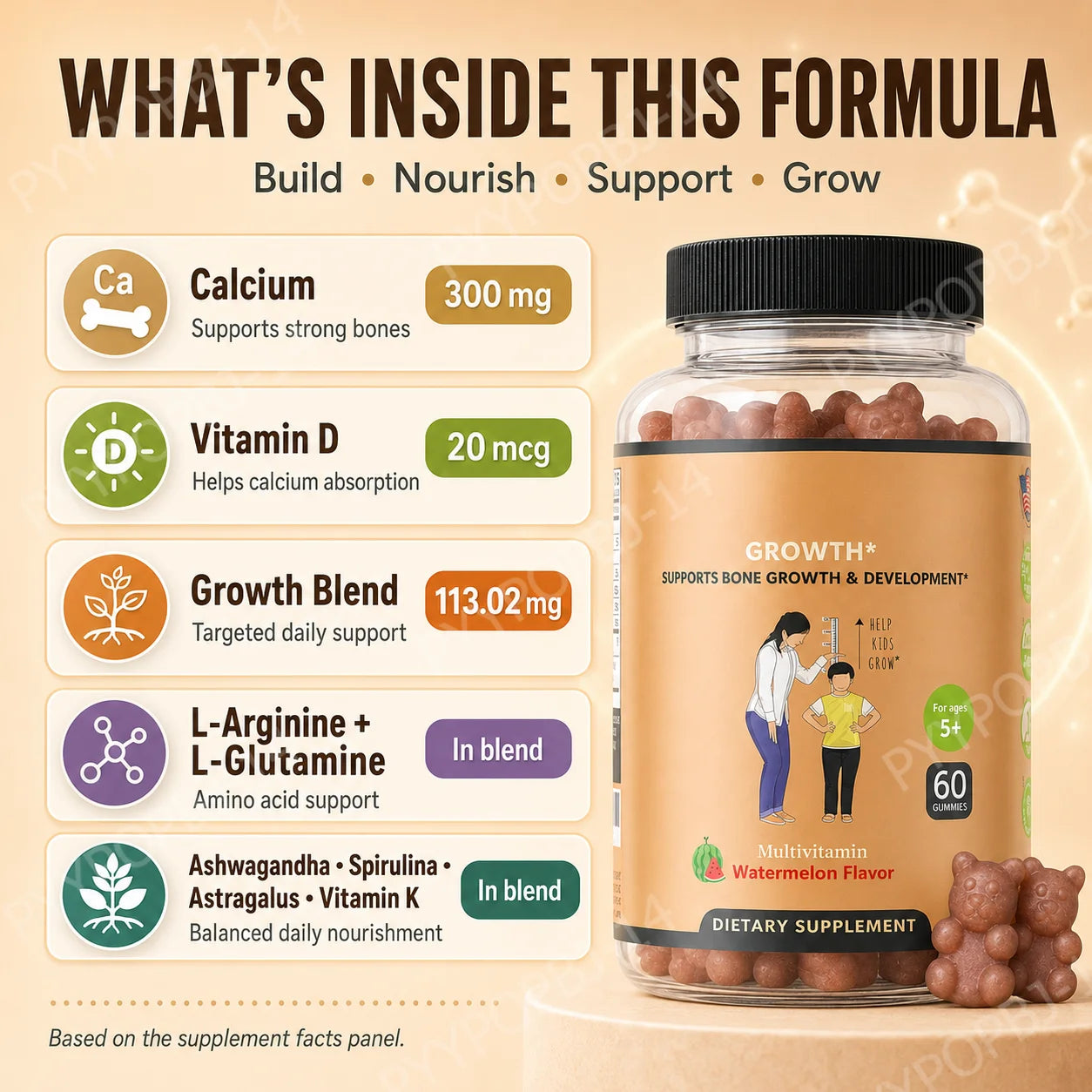 Kids Multivitamin Gummies with Calcium Vitamin D Daily Wellness Support for Kids Watermelon Flavor 60 Gummies
