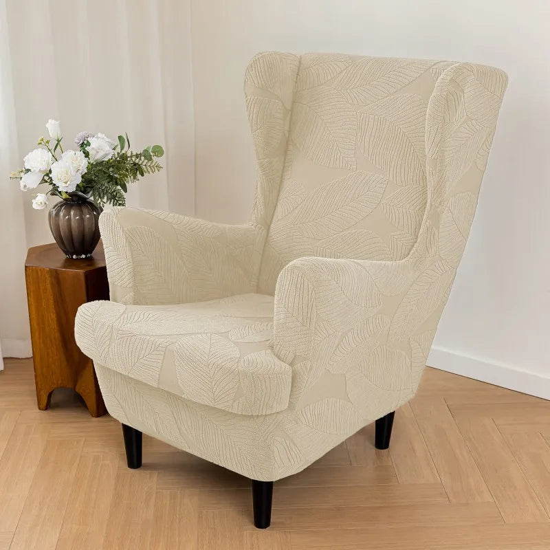 1 Set Jacquard Wing Chair Covers Elastic Single Wing Back Sofa Cover All Inclusive with Seat Cushion Cover for Living Room