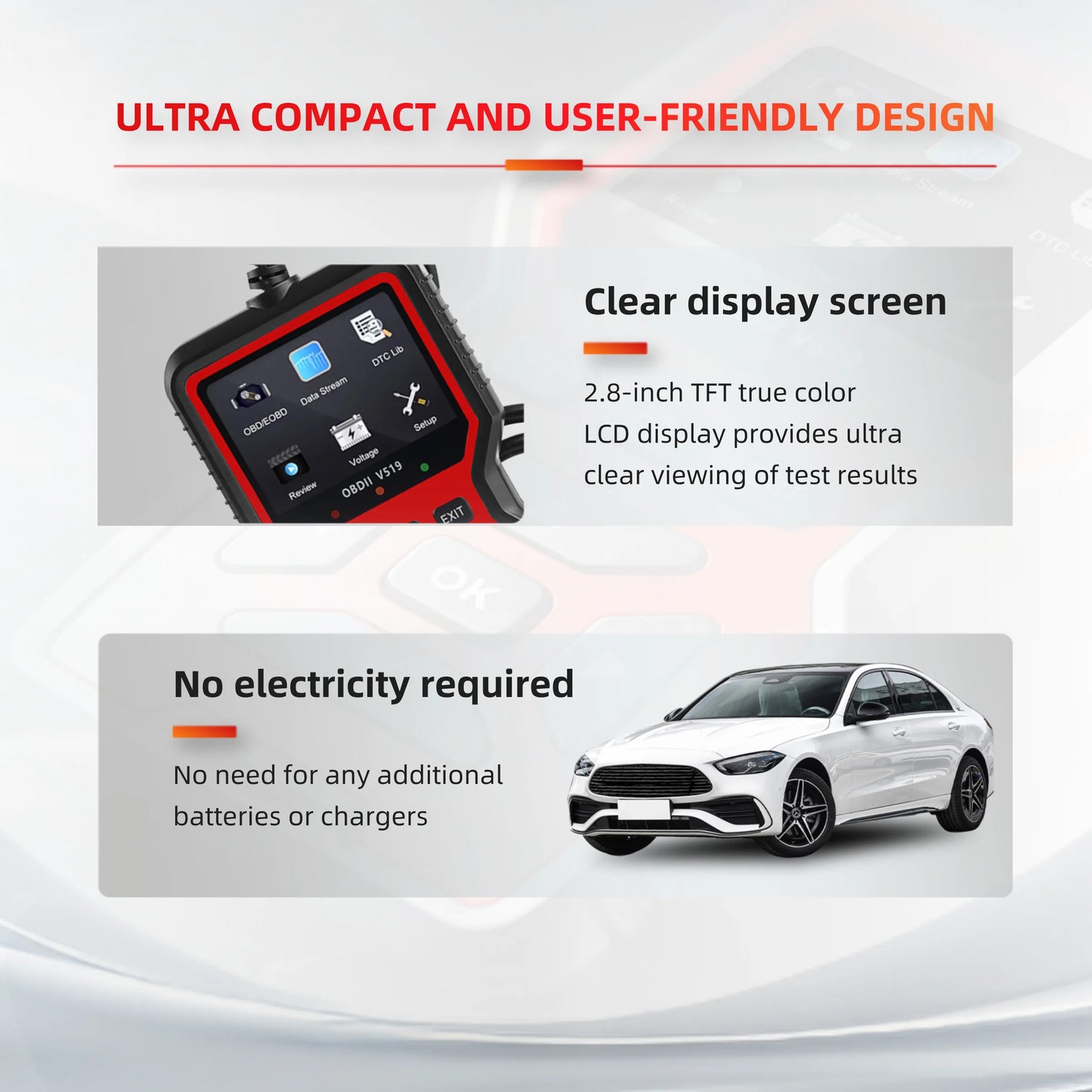 V519 Red Car Diagnostic Scanner Tool Automotive OBD2 Scanner for Engine Health Check with Color Screen