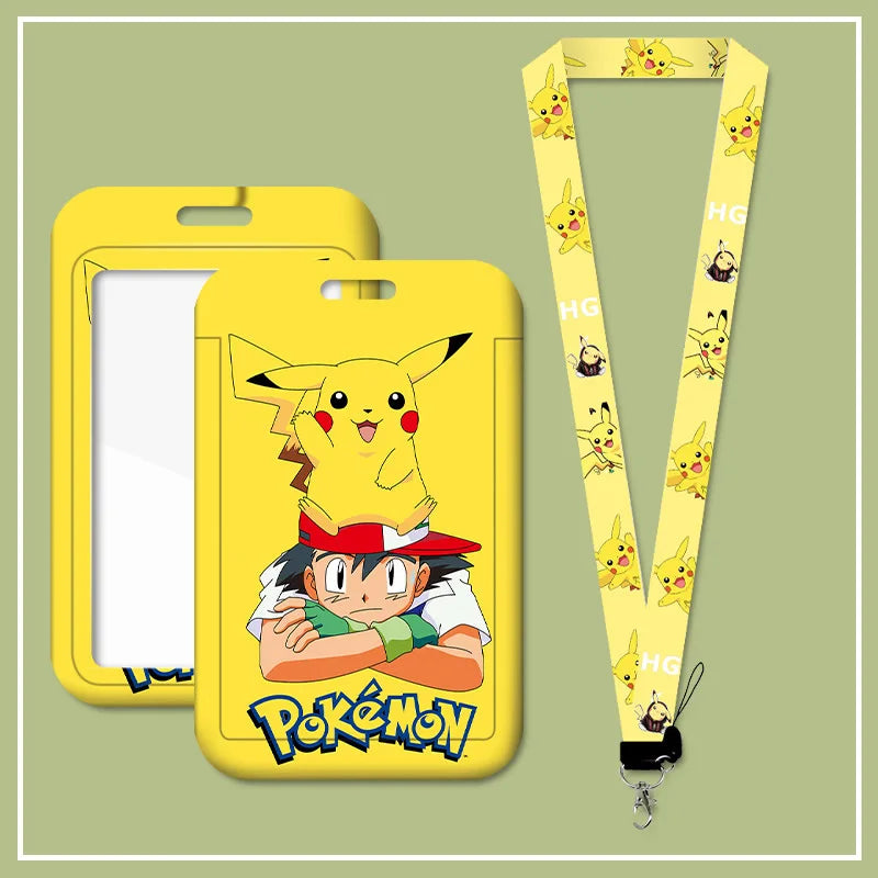 Cartoon Anime Student Pikachu Neck Lanyard Card Sleeve ID Bus Subway Access Work Permit Kids Chain Key Holder Cover