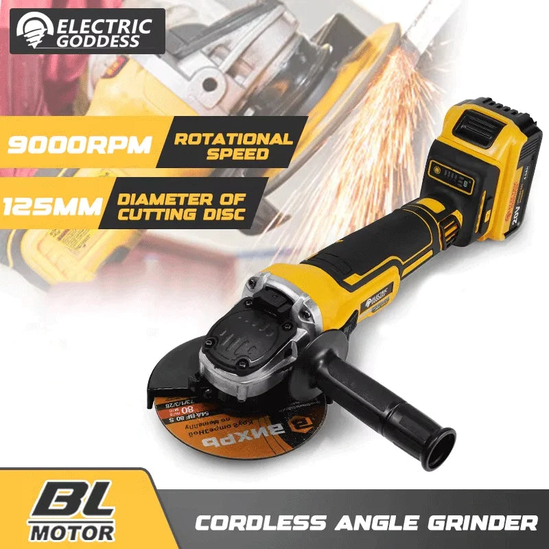 Electric Goddess 125mm Brushless Electric Angle Grinder Power Tool Cordless Polishing Grinding Tool For Dewalt 20V Battery Pin
