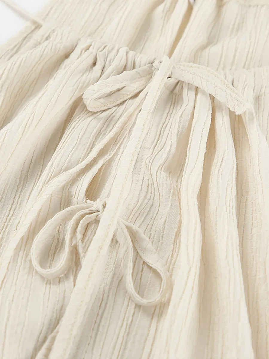 2026 Women Two Piece Set Women's Matching Sets Halter Spaghetti Strap Tie Front High Waist Wide Leg Pants Linen Beach Outfit