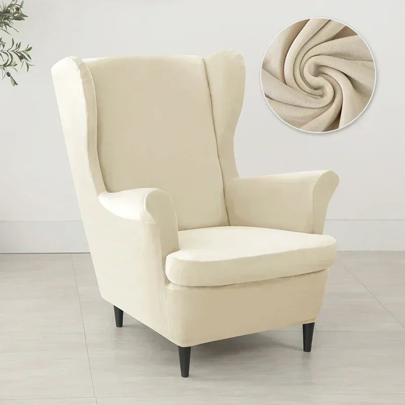 2pcs/set Velvet Wingback Chair Covers Removable Wing Armchair Cover with Seat Cushion Cover Elastic Sofa Slipcovers Living Room