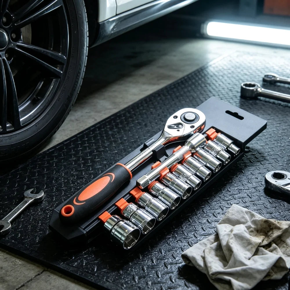 12Pcs Wrench Socket Set Short Socket Ratchet Hand Tool Kit for Car Motorcycle Bicycle Repair
