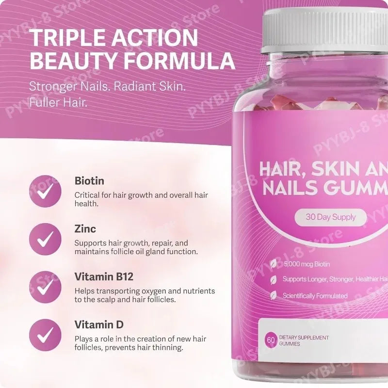 60 Count Hair Vitamin Gummies Support Healthy Growth of Hair and Nails for Women & Men Contain 5000mcg Biotin and MultiVitamin