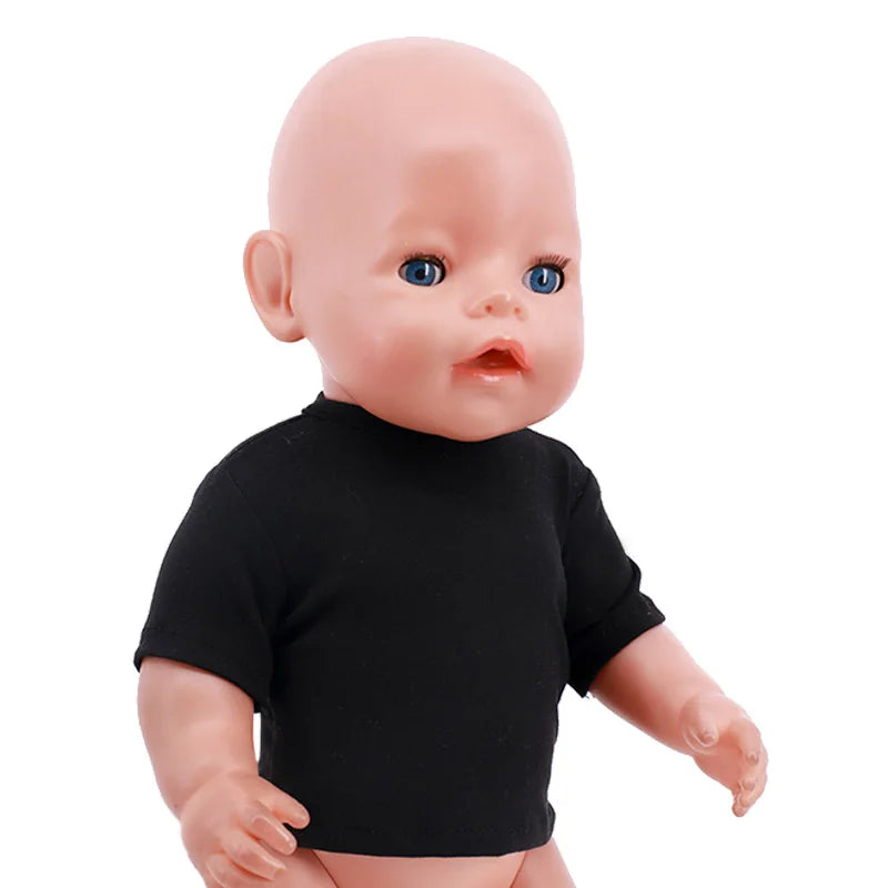 Doll Clothes Summer T-shirt Pure Cotton Short Sleeve Handmade Solid Color Clothes For 16-18Inch ,43cm Baby Doll  DIY Toys Gifts