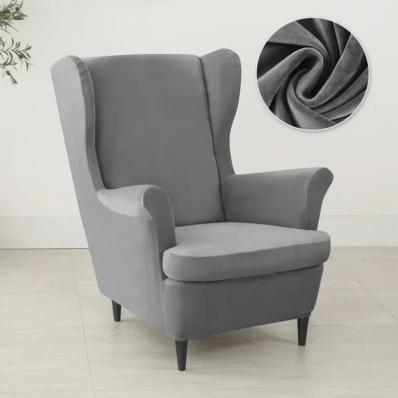 2pcs/set Velvet Wingback Chair Covers Removable Wing Armchair Cover with Seat Cushion Cover Elastic Sofa Slipcovers Living Room