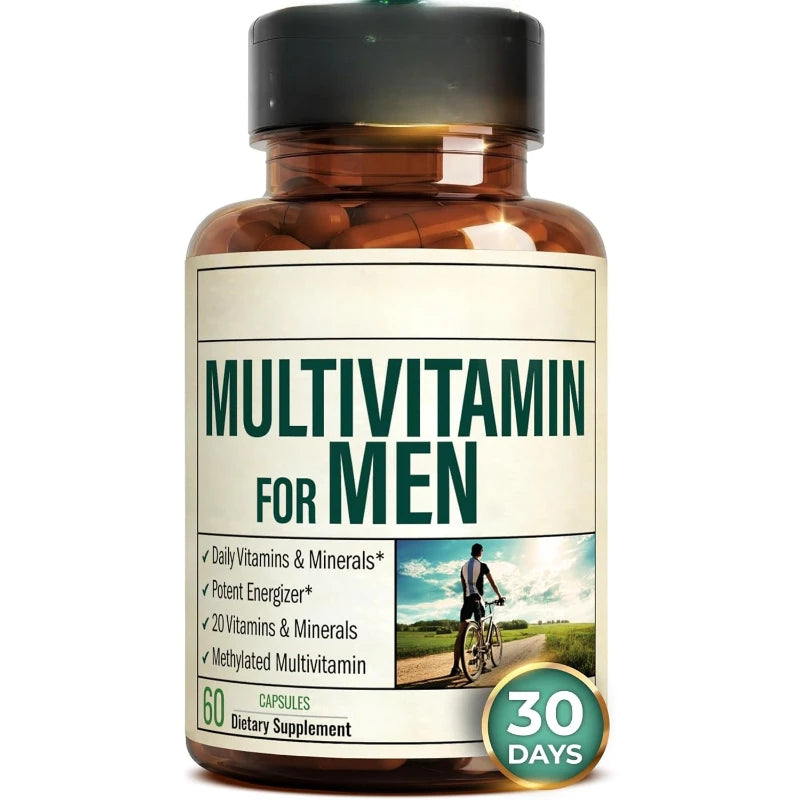 Multivitamin for Men Capsule Immune Health Support Contain Methylated Vitamins and Chelated Minerals Provide Body Energy 60count