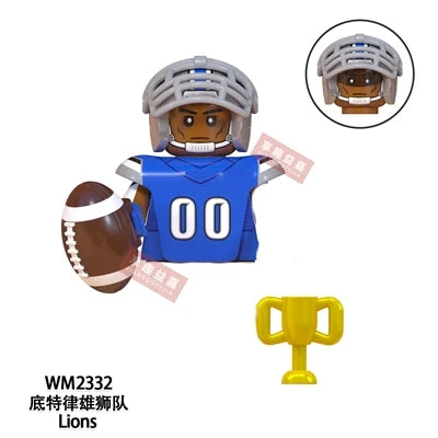 Model American Football Stars Building Blocks Sport Rugby Player Helmet Trophy Mini Action Figures Toys For Birthday Gifts Kids