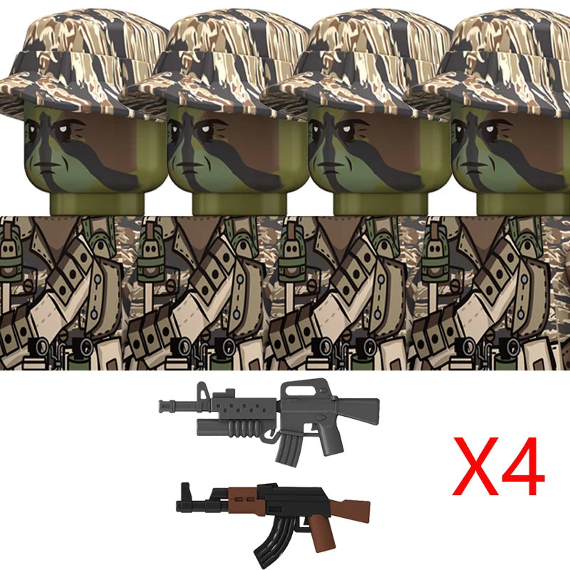 MOC WW2 The Vietnam War Military Soldeirs Building Blocks Vietnamese American Army Infantry Helmets Weapons  Bricks Toys Boys