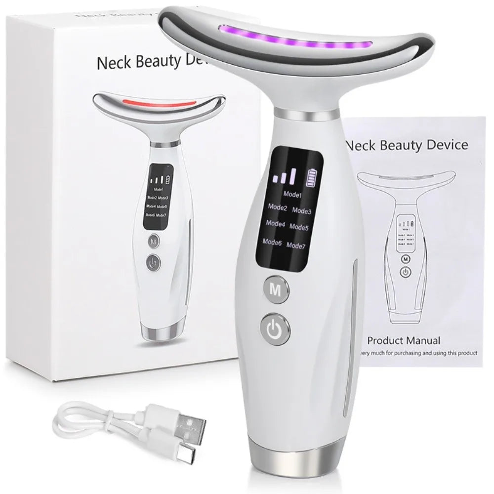 7 Colors LED Photon Neck Beauty Device, Electric Neck Massager for Skin Lifting Tightening Neck Care Tool for Double Chin Improvement