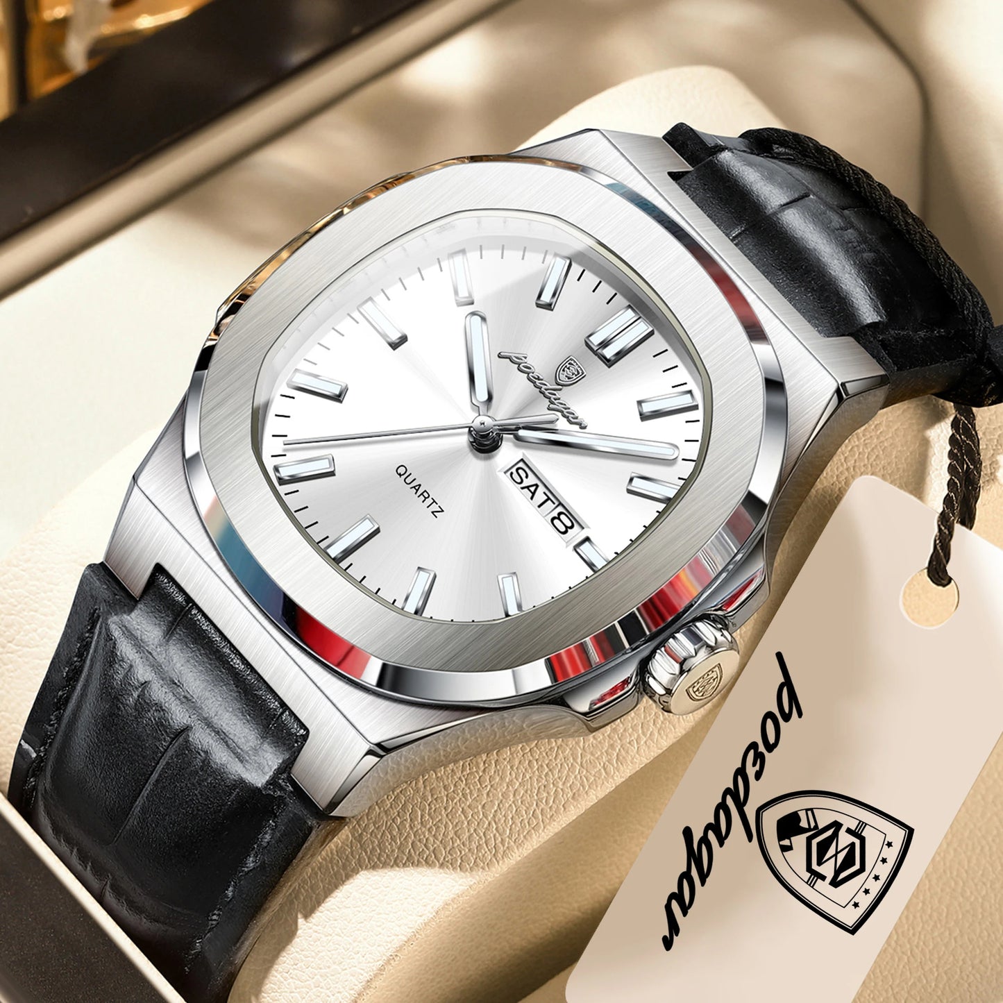 POEDAGAR Top Fashion Men's Quartz Watches Luxury Luminous Waterproof Man Clock Week Date Leather Business Men Watch Reloj Hombre