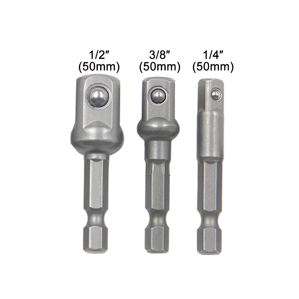 3PC natural hexagonal handle extension rod 50mm adapter 1/2 screwdriver 3/8 square head 1/4 socket power tool accessories