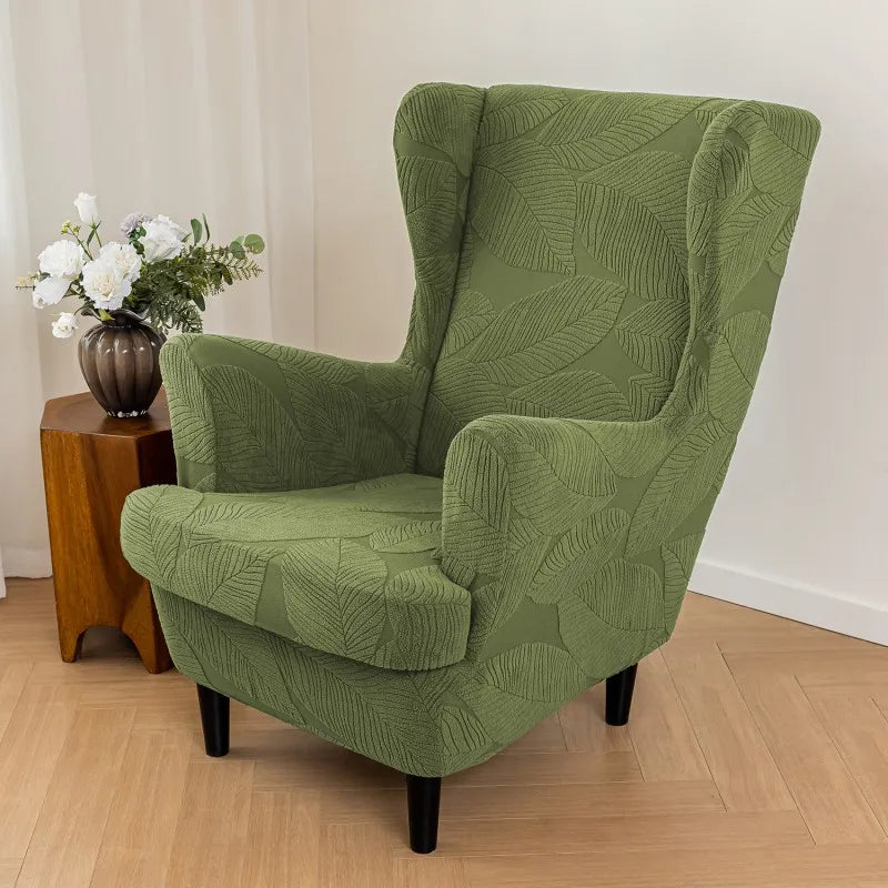 1 Set Jacquard Wing Chair Covers Elastic Single Wing Back Sofa Cover All Inclusive with Seat Cushion Cover for Living Room