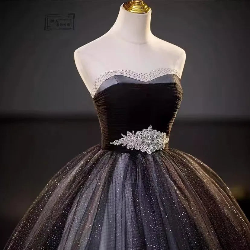 2026 New Women's Banquet Style Slimming Strapless Evening Gown Fashionable Host Fairy Spirit Art Exam Socialite Party Dress