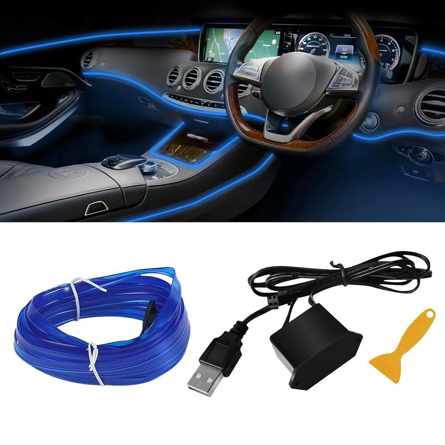 5m Neon LED Car Interior Lighting Strips 5V DIY Flexible EL Cold Light Line Tube Car Interior Decoration Lamp USB Strip