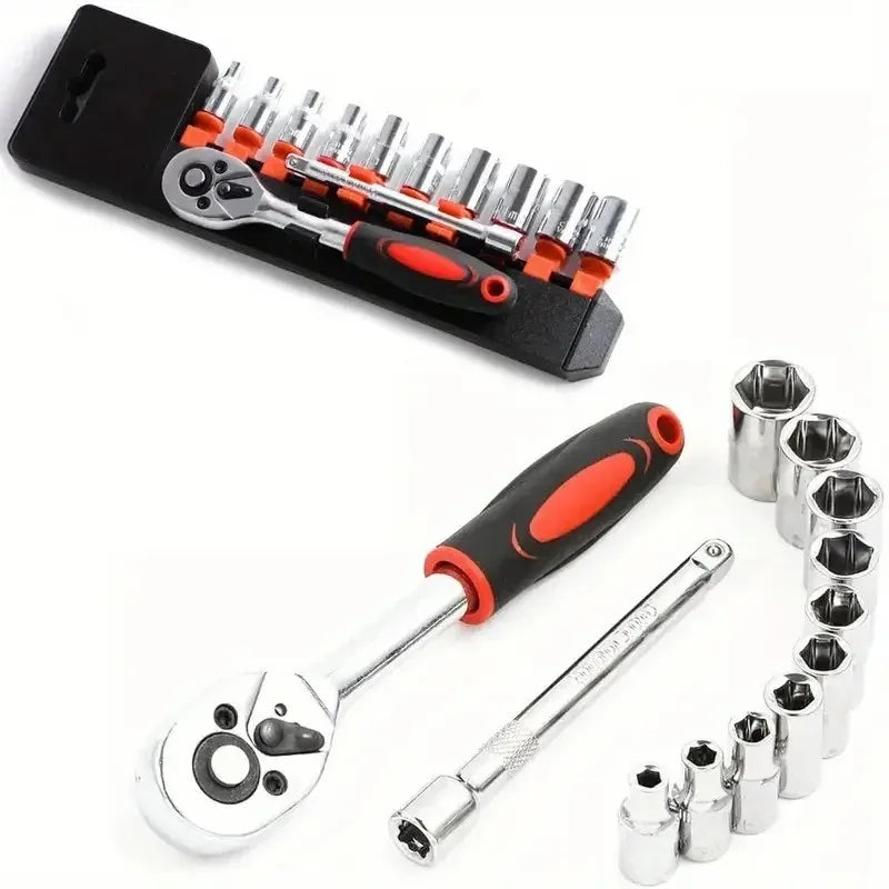 12Pcs Wrench Socket Set Short Socket Ratchet Hand Tool Kit for Car Motorcycle Bicycle Repair