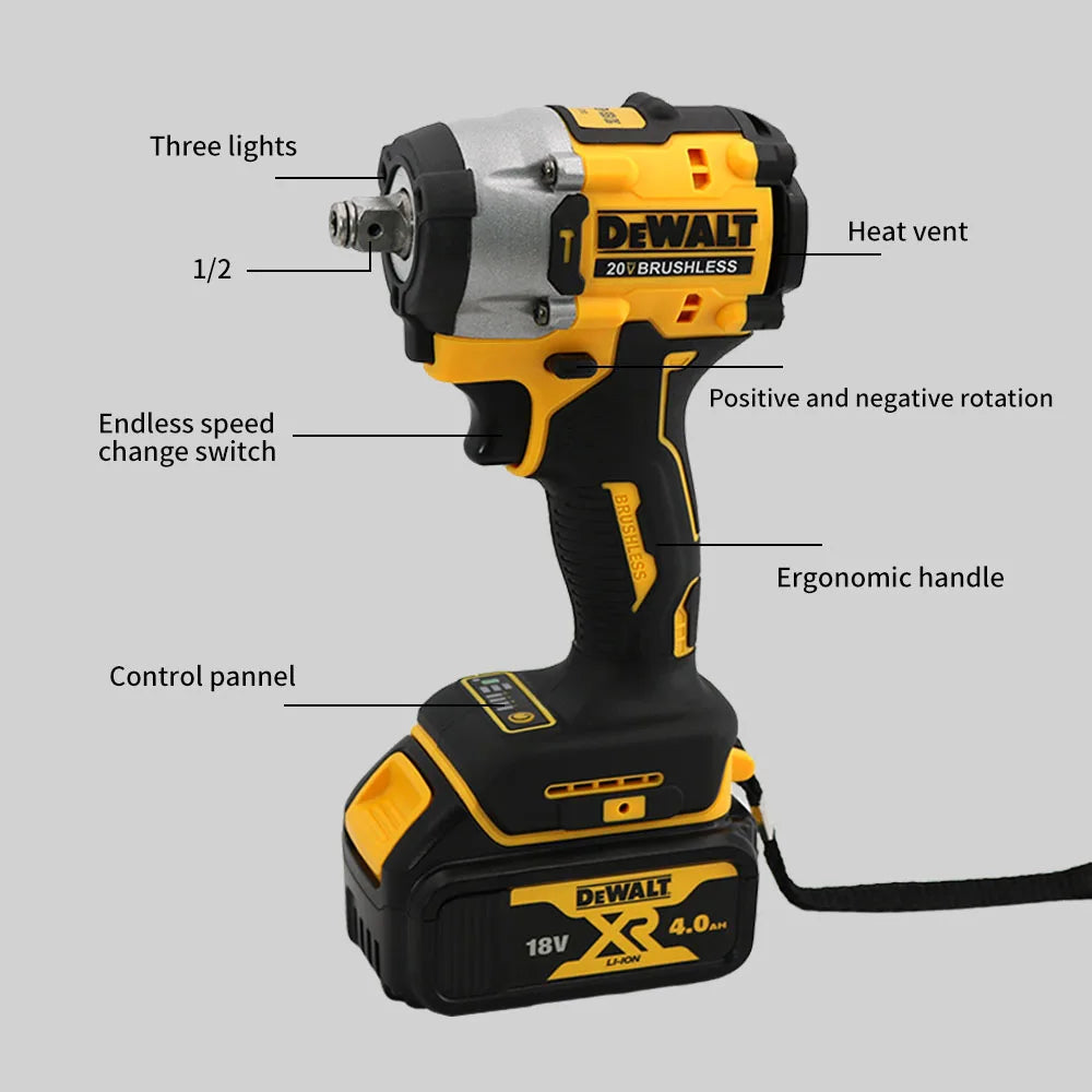 Dewalt DCF921 Cordless Electric Brushless Impact Wrench High Torque LED Light 406N.m Lightweight Professional Power Tool