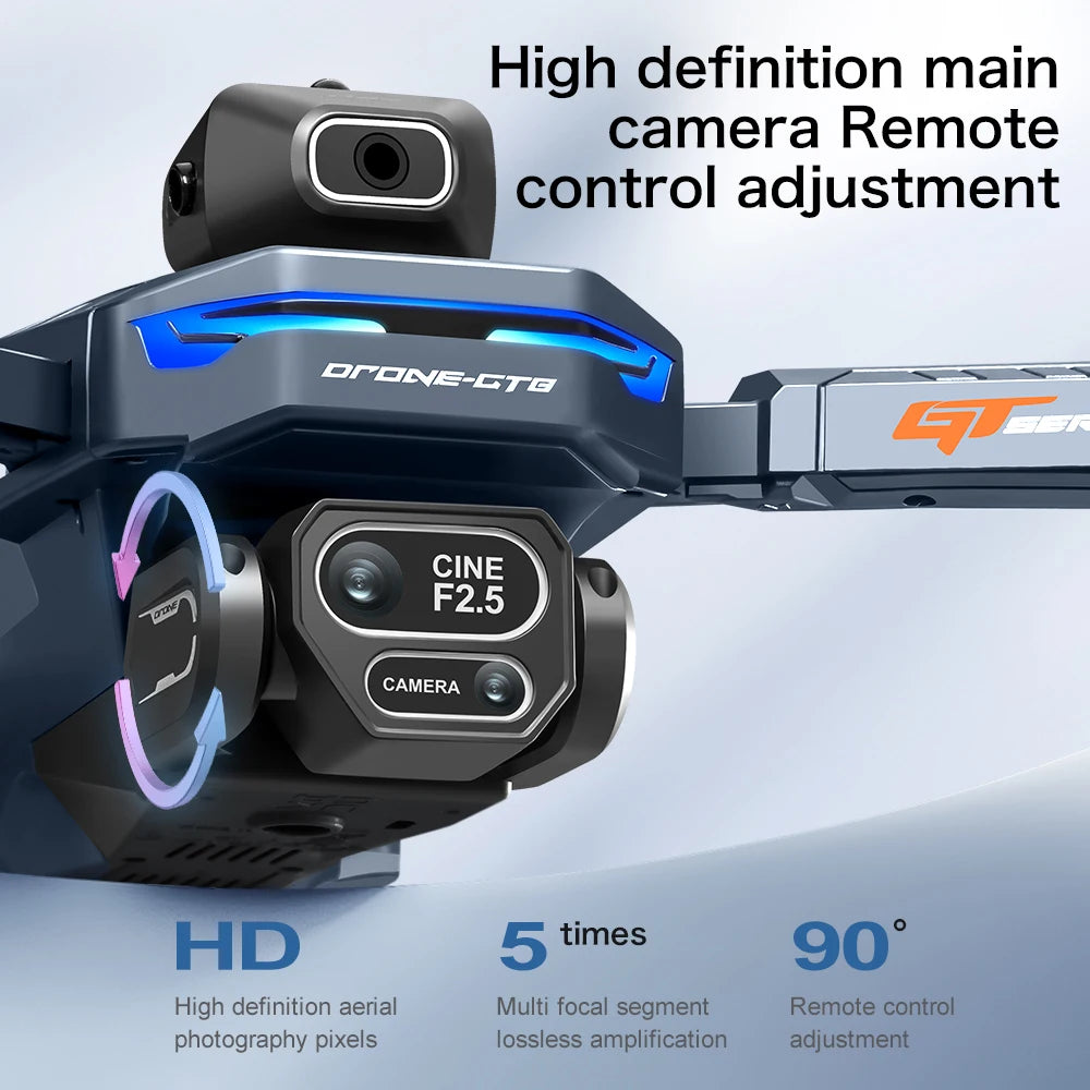 Original GT8 Drone 8K HD Three-camera Aerial Photography Wifi FPV RC with screen Brushless Motor Folding Quadcopter Dron Toys