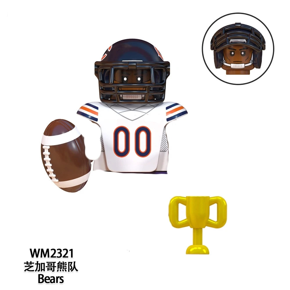 Model American Football Stars Building Blocks Sport Rugby Player Helmet Trophy Mini Action Figures Toys For Birthday Gifts Kids