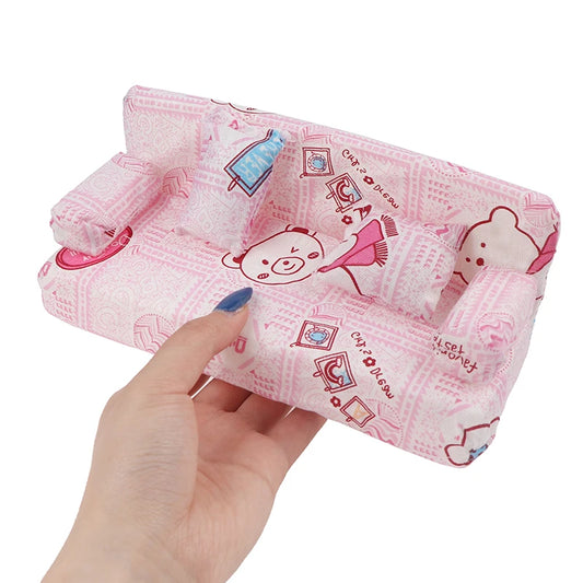 3pcs/set Dollhouse Small Cute Floral Fabric Sofa Set Furniture With 2 Pillow Furniture Accessories For Doll House Decor Toys