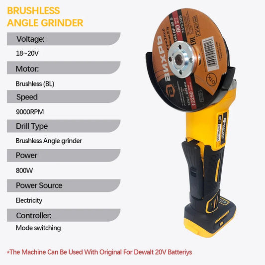 100/125mm Brushless Angle Grinder Metal Polishing 4 Gears Cordless Grinding Machine Power Tool For Dewalt 20v Battery Pins